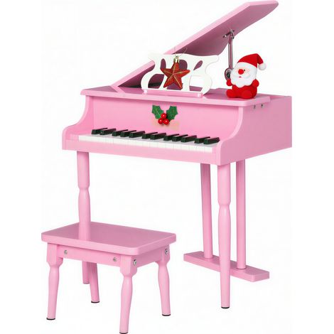 Piano à queue enfant en bois Piano enfant clavier de piano 30 touches - tabouret et pupitre inlus - Instrument de Musique - MDF rose (1/5)