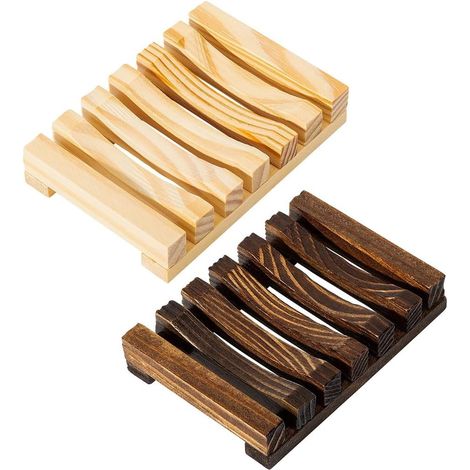 2 Pièces Porte Savon Cuisine Porte-Savon En Bambou Naturel Avec Rainure D'Égouttage 11,5X8X2,2Cm Bois Pour Douche, Lavabo, Salle De Bain, Baignoire (1/5)