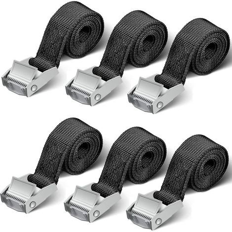 Lot de 8 Sangles d'Arrimage Courtes avec Serrure de Serrage Sangles d'Arrimage Courtes avec Cliquet Petites Sangles d'Arrimage pour Voiture, Vélo, Camion, Moto, Bagages, 25mmx6m, Noir (1/5)
