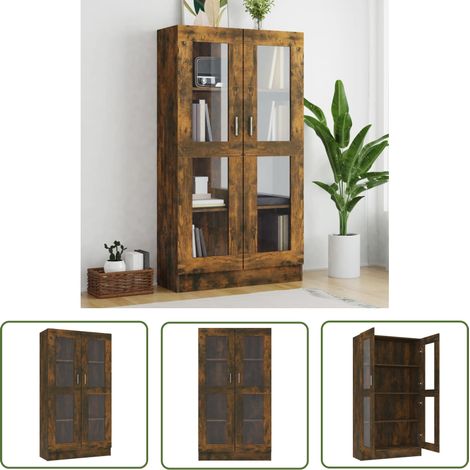 The Living Store Armoire à vitrine Chêne fumé 82,5x30,5x150 cm Bois d'ingénierie - Bibliothèque - Bibliothèque En Bois - Meuble De Rangement - Armoire À Vitrine - Mobilier Intérieur (1/5)