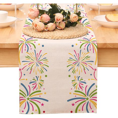Chemin de table « Bonne année », nappe noire et or à pois et étoiles, décoration pour la maison et la cuisine, ambiance champêtre, linge de table en toile de jute pour les fêtes d'hiver 2026 (1/5)