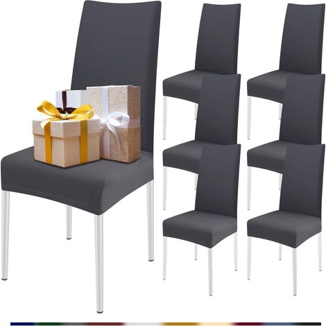 Housse de Chaise Extensible 6 Pièces Housse de Chaise Salle à Manger Universel Couleur Unique Amovible Lavable Durable Cuisine Restaurant Hôtel Banquet Décoration(Gris,6pcs) (1/5)