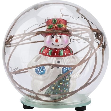 Lampe À LED Boule En Verre Bonhomme De Neige - Décor De Noël Pour Intérieur Bureau Et Salon - 1 Pièce (1/5)