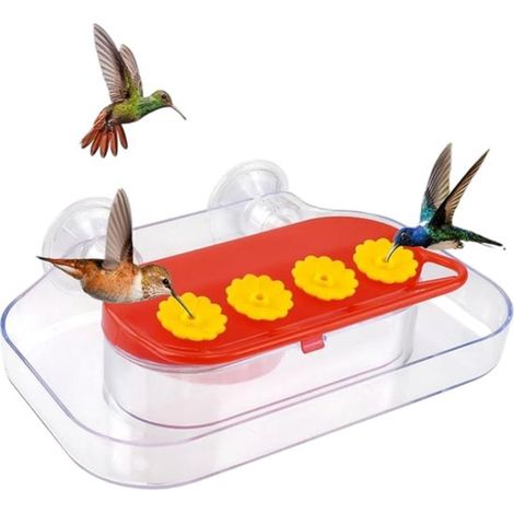Mangiatoia per colibrì - Mangiatoia per uccelli - Mangiatoia da finestra con ventosa - 4 fori di alimentazione - Accessori per uccelli - Adatta per colibrì - Può contenere acqua - Trasparente - 2012,2
