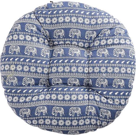 Coussin d'assise rond à motif éléphant pour jardin ou balcon, 40 cm, en coton et lin (1/5)