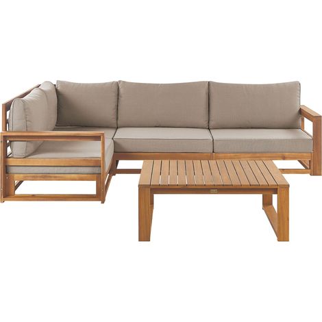 Garden Corner Sofa with Table 4 Seater TIMOR Right Hand Modular Certified Acacia Wood Light Brown