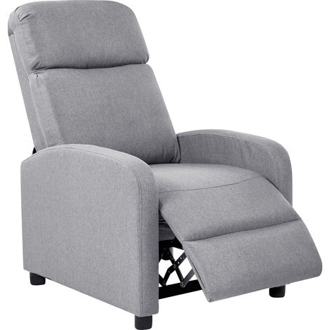Reclining Armchair Grey Faux Linen Adjustable Backrest and Footrest Wooden Frame High Back Traditional Design Living Room EMINENCE (1/5)