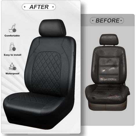 Housse De Siege Auto - Cuir Synthetique - Compatible Airbag Lateral - Universel Voiture - Lot De 2 (1/5)