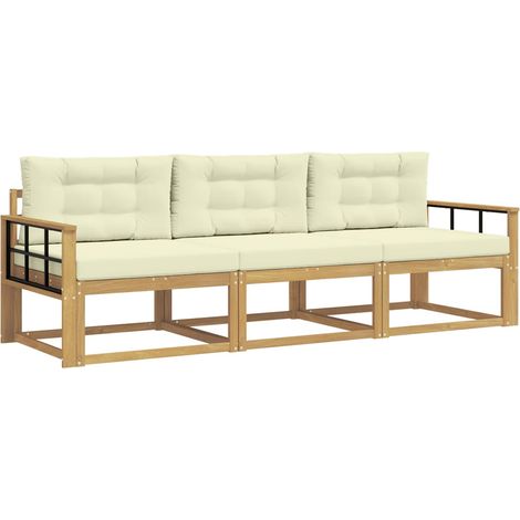 Ensemble de canapés d'extérieur 3 pc Blanc et crème Polyester vidaXL (1/5)