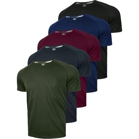 T-Shirt Sport Homme - Polyester Séchage Rapide - Manches Raglan Col Rond - Pour Gym Course Extérieur - Lot de 3 ou 5 (1/3)