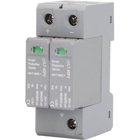 Dispositif Parafoudre de Tension, Dispositif de Protection contre les Surtensions 2P Haute Précision DC 600V Parafoudre Photovoltaïque (1/5)