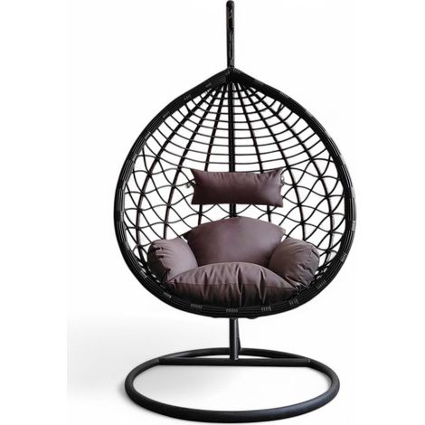 Dondolo sospeso antracite struttura in metallo con seduta in wicker 195x105x120cm (1/3)