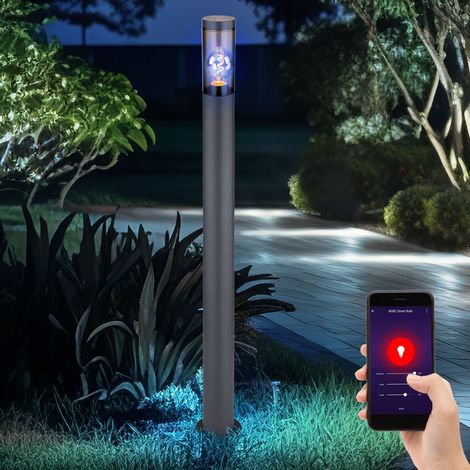 Lampione LED intelligente da percorso, paletto luminoso, lampade da giardino per esterni, lampada da terra per esterni, antracite, dimmerabile, cambio colore RGB, app e controllo vocale, acciaio inoss