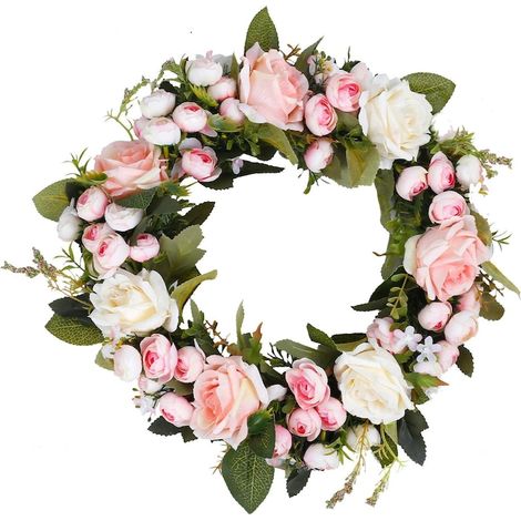 Couronne de fleurs artificielles en soie, 32 cm, couronne multicolore pour porte, décoration de printemps et maison (1/5)