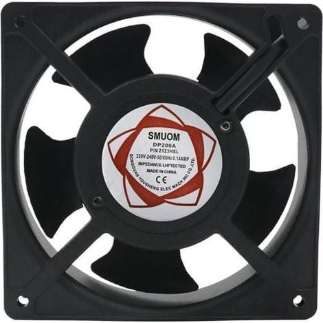 Ventilateur axial pour cheminée à cassette, enfichable, haute température, pales métalliques, silencieux et universel. Dimensions : 120 x 120 x 38 mm. (1/4)