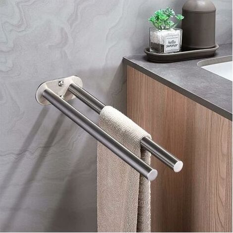 Porte-Serviettes Mural en Acier Inoxydable Double Barre Dessinée en Procédé Argent Multifonctionnel pour Salle de Bain, Hôtel - 39,6 x 10 x 2,5 cm (1/5)