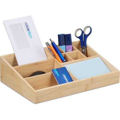 Organizador de escritorio en bambu 9 compartimentos