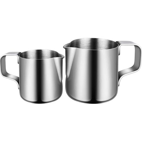 Pot à Lait 150ml/350ml, Milk Pitcher en Acier Inoxydable Pot à Lait Faire Mousser Pichet Art Latte Stylet Cuisine Maison Craft Café Latte Lait Pichet pour Cappuccino Et Café Latte (Argent)-Fei Yu (1/5)