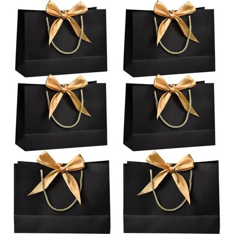 Ecleanfy - 6 Sacs Cadeaux Papier Grande Capacité 28x20x10cm Noir - Pour Halloween/Noël/Mariage - Cabas en Papier Élégant et Pratique (1/5)