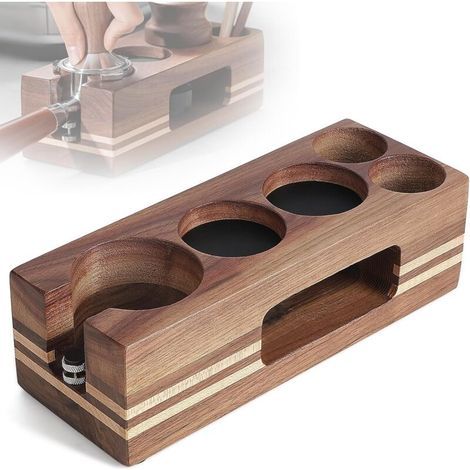 Adjustable Coffee Tamping Station 51-54mm, Walnut Wood Coffee Tamping Station for Coffee Tampers and Coffee Accessory Storage (1/5)