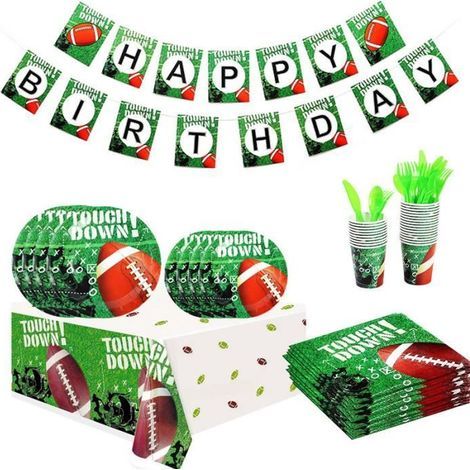 Birthday party kit with disposable tableware, tablecloth, plates, napkins, and cups for birthday and Christmas celebrations. (1/4)