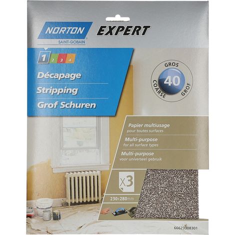 NORTON - Papier abrasif multiusages grain 40 x3 SC