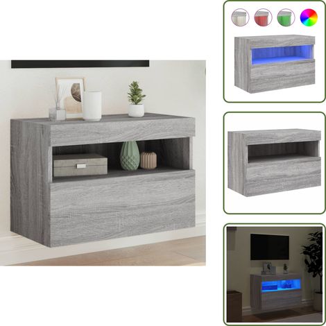 The Living Store Meuble TV mural avec lumières LED sonoma gris 60x30x40 cm - Meuble Tv Mural - Armoire Tv Suspendue - Éclairage Led Rgb - Rangement Mural - Design Moderne (1/5)