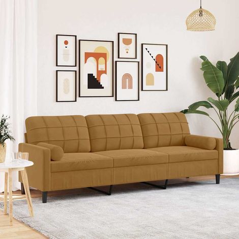 Sofa 3-Sitzer mit Zierkissen Braun 210 cm Samt
