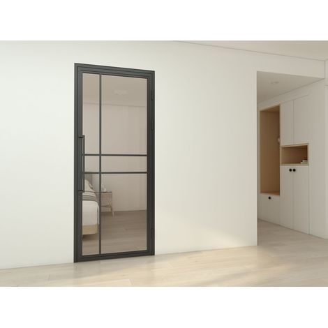 Schulte Glastür Komplettset mit Zarge Loftstil "H" schwarz - 830 x 2115 mm DIN Rechts - Griffstange