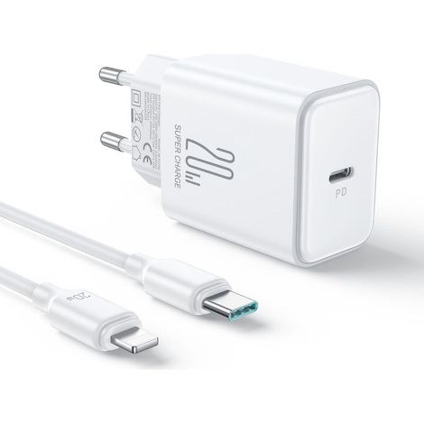 Cargador rápido NEXTBATT de 20 W PD + cable USB-C a Lightning de 20 W, 1 m - Blanco