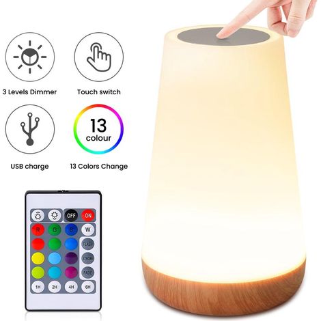 Lampe tactile veilleuse de chevet lumière à intensité variable avec télécommande rechargeable blanche chaude et 13 couleurs changea (1/4)