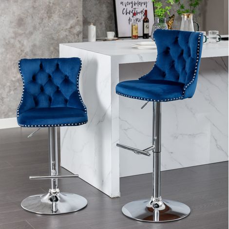 MEUBLIV Barhocker drehbar blau, 2er-Set, höhenverstellbar 63–84 cm (1/5)