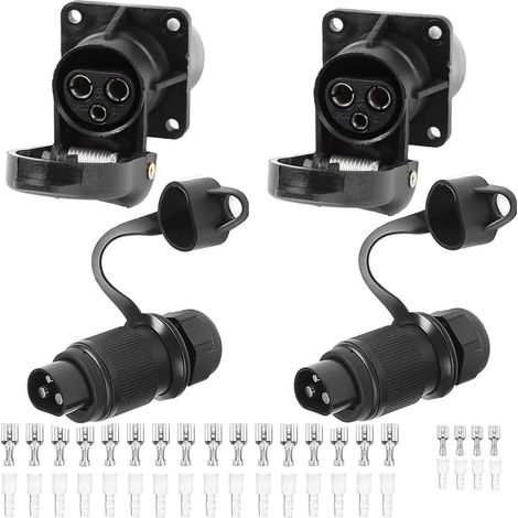 2 pièces Fiche Remorque 3broches 12v 24v et 2 pièces Prise Remorque 3broches,Fiche Attelage 3 pin Mâle pour Agricole Véhicule,Voiture Porte-vélo,Prise d'attelage,Prise 3 plots Agricole (1/5)