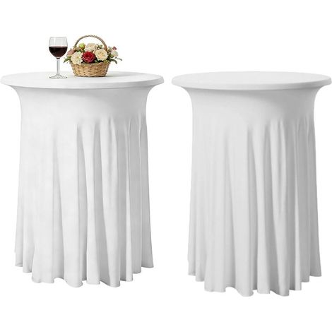 2 Pièce Housse Mange Debout,80×110CM Nappe Mange Debout,Stretch Nappe,Housse pour Table Haute Ronde,Nappe Table Haute Ronde pour Mariages,Fêtes,Restaurants,Bars,Tables De Cocktail(Blanches) (1/5)