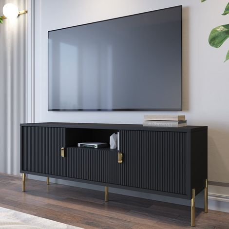 TV-Schrank Rabattone, eine Schublade, Regale, 2 Türen, 155x40x69h cm Schwarz (1/3)