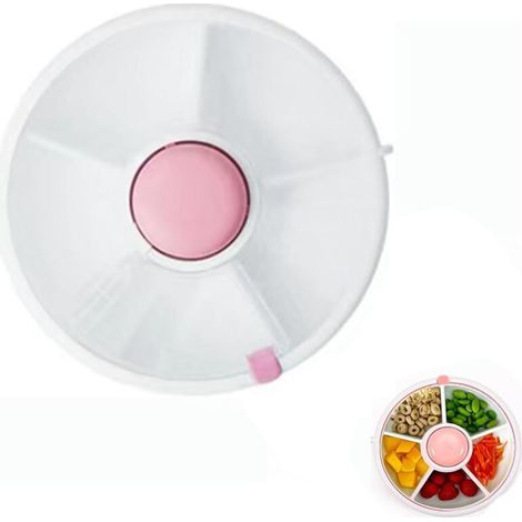 BUNTHAUS Drehbare Snackbox für Kinder mit Fächern, tragbare Aufbewahrungsbox für Süßigkeiten, Samen und Melonen (rosa)