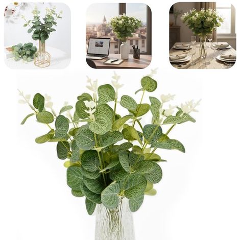 Branches d'eucalyptus artificielles lot de 14 - feuillage décoratif 32 cm, vert (1/5)