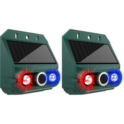 N911Z Lot de 2 répulsifs à oiseaux ultrasoniques à énergie solaire avec LED clignotante et détecteur de mouvement pour dissuader les pigeons