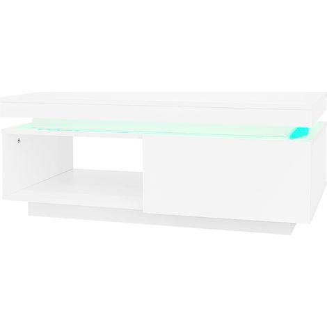 Set mobile TV e tavolino bianco lucido con LED 181 cm + 100 cm in truciolato HOMVRA (1/5)