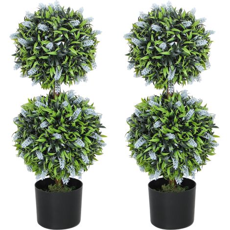 Set of 2 Decorative Artificial Plants Ball Trees with Lavender Flowers in Pot Fake Plants for Home Indoor Outdoor Decor-70cm-Blue (1/5)