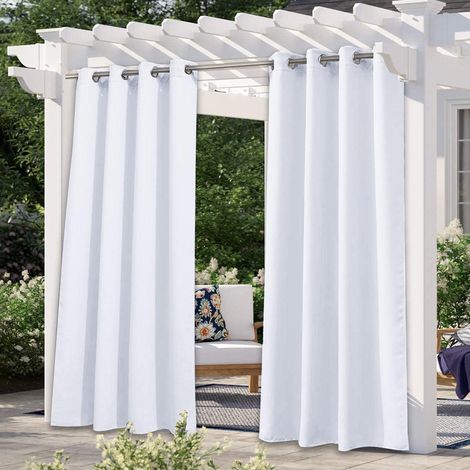 Rideaux D'extérieur - Rideaux De Terrasse Imperméables À Œillets, Rideaux Isolants Thermiques, Décoration De Jardin, L 132 X H 213 Cm, Blanc, 1 Paire (1/5)