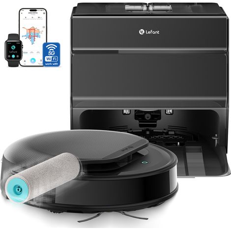 Lefant M5 Aspirateur Robot Laveur, 18000 Pa, Nettoyage Automatique instantané avec serpillière à roulettes, Évite 200+ Obstacles, Doubles Anti-Enchevêtrement, 30℃ Lavage de Serpillière à l'eau Chaude, (1/5)