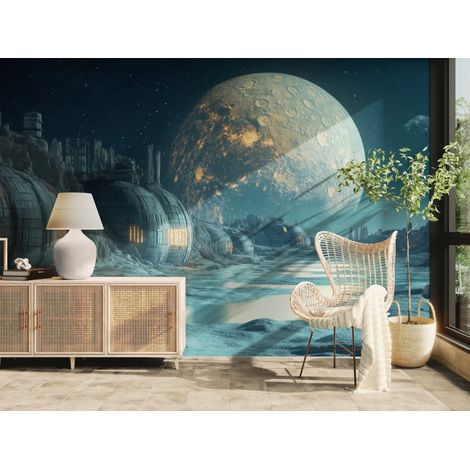 Papier peint espace base lunaire futuriste 1 - 150 x 250 cm (1/2)