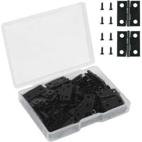 50 bisagras planas pequeñas de 18 x 15 mm, bisagras negras pequeñas con 200 tornillos. Mini bisagras duraderas y resistentes para la fabricación de maquetas. (1/5)