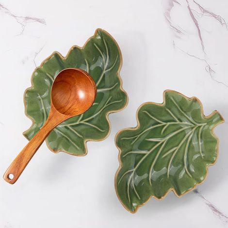 Porte-cuillère en céramique en forme de feuille, joli porte-cuillère vert pour la cuisinière, grand porte-spatule en porcelaine pour le plan de travail, décoration de cuisine style champêtre (1/5)
