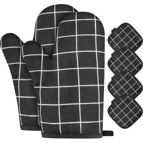Gants de cuisine Dailygoody, maniques résistantes à la chaleur et confortables, gants noirs pour la cuisson, la pâtisserie et les grillades, ensemble de 6 pièces (1/5)