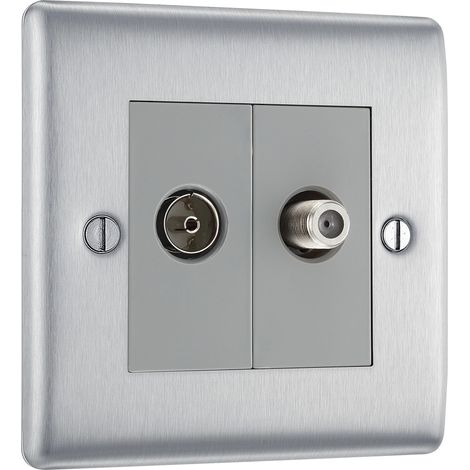 Prise électrique double coaxiale et TV/FM Acier brossé (1/5)
