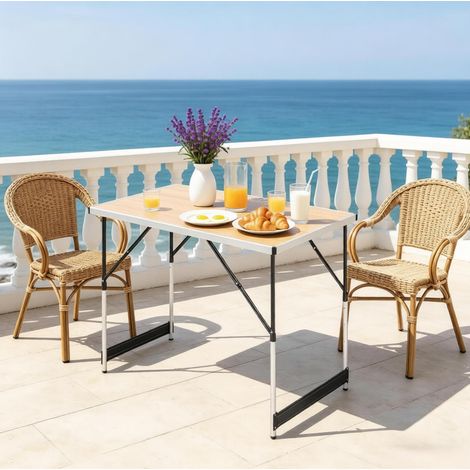 Tavolo da giardino in alluminio e MDF rovere chiaro, rettangolare, pieghevole, regolabile in altezza (1/5)
