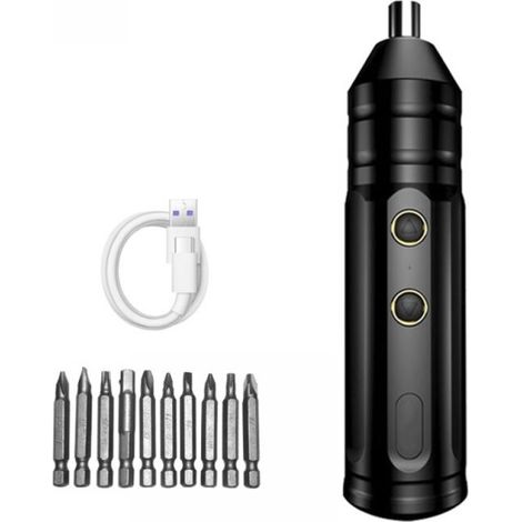 Elektrischer Akkuschrauber, wiederaufladbarer Akkuschrauber für Heimwerker, mit Bits, 10-teiliges Set, schwarz (1/5)
