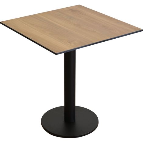 Table pour cafés et restaurants, stratifié haute pression hydrofuge 12 mm, 65 x 65 cm, chêne Castello, pieds ronds (1/3)